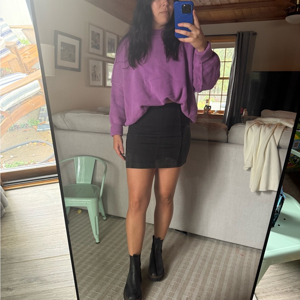Free People Black Stretch Denim Mini Skirt